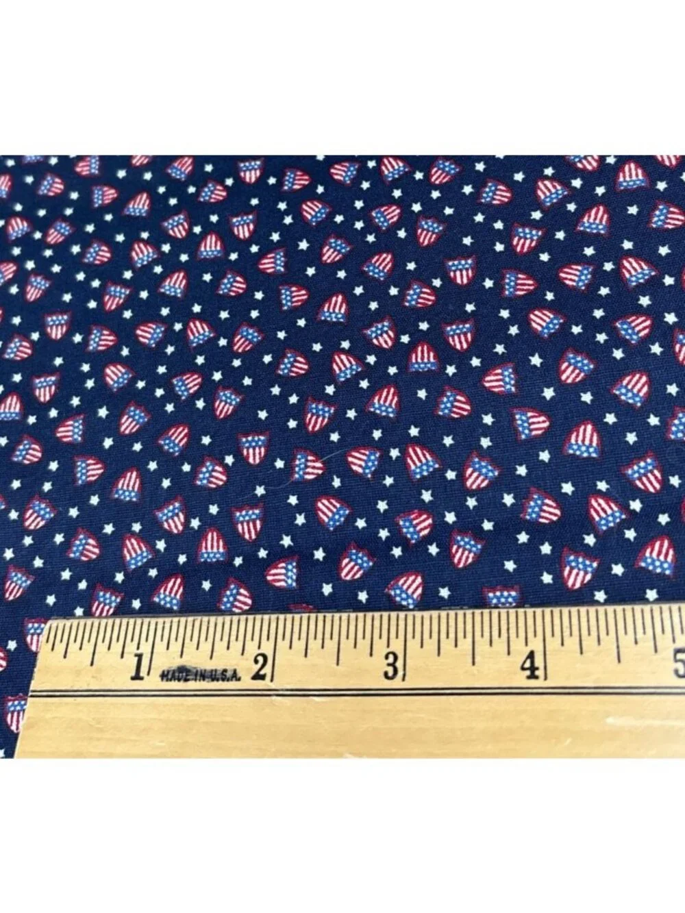American Flag Shield Print Cotton Fabric 1/2 yard x 44” Patriotic Red White Blue